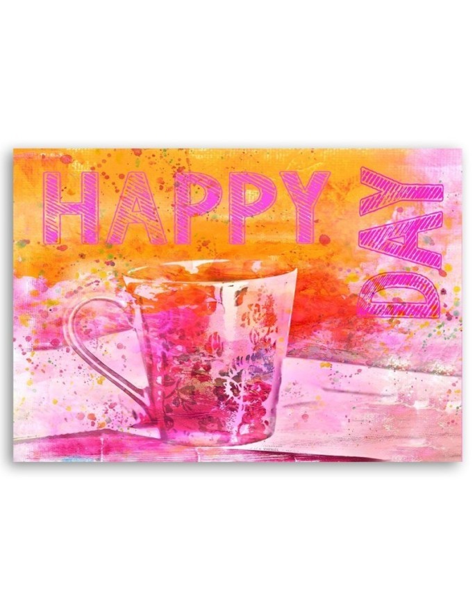 Canvas prints for kitchen, dining room - Happy Day lettering and mug | FEEBY