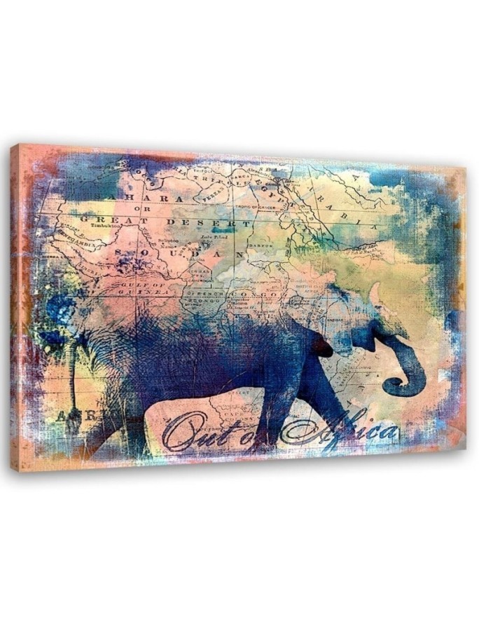 Canvas prints for the study,office - African elephant on the background of the map | FEEBY