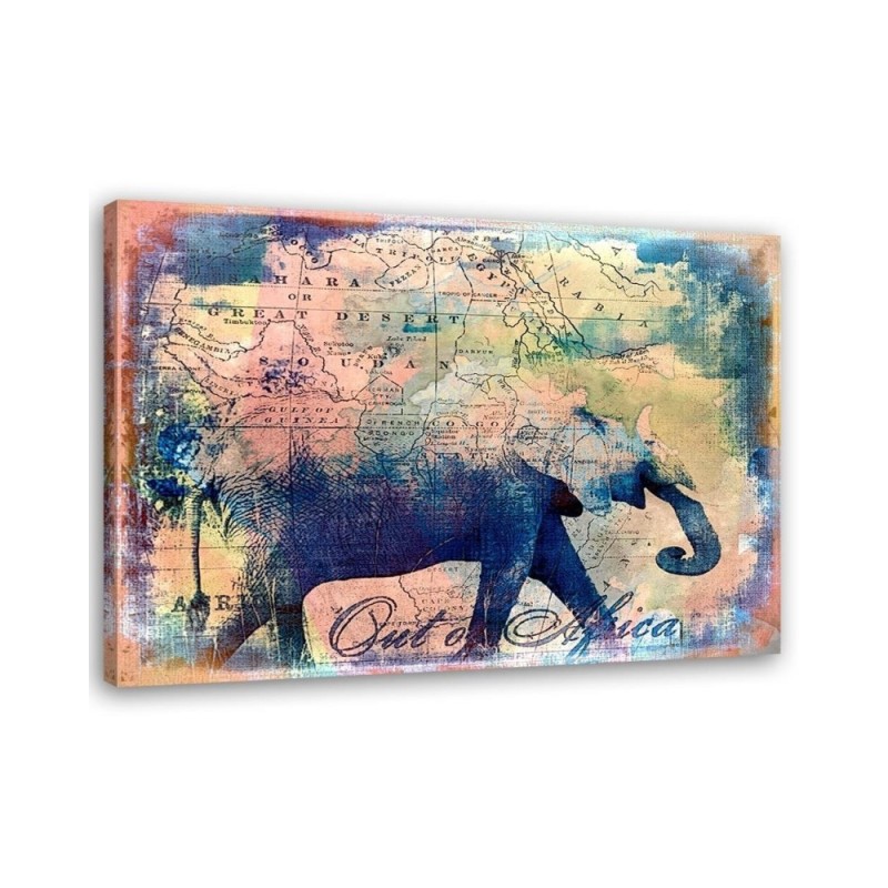 Canvas prints for the study,office - African elephant on the background of the map | FEEBY