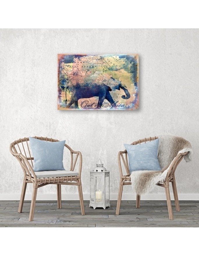 Canvas prints for the study,office - African elephant on the background of the map | FEEBY