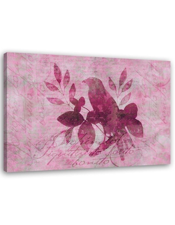 Wall art painting - Bird on pink leaves - Andrea Haase | FEEBY