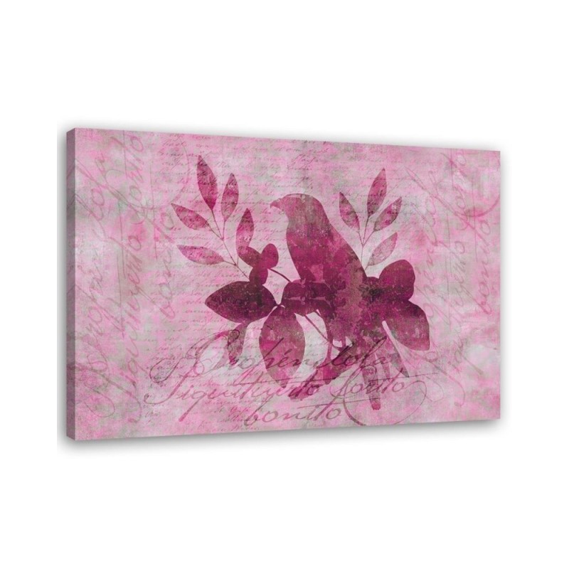 Wall art painting - Bird on pink leaves - Andrea Haase | FEEBY