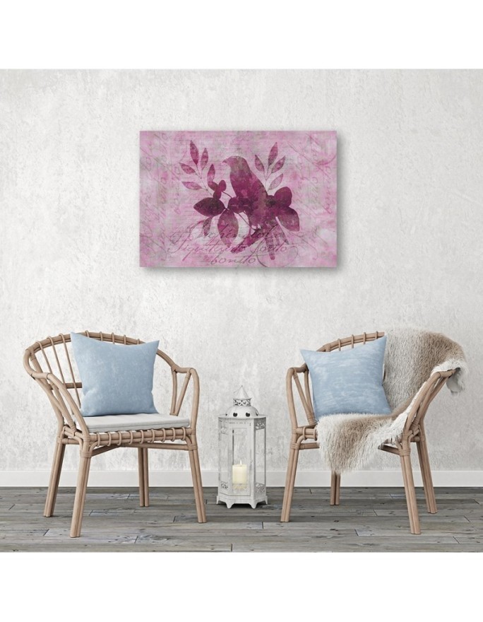 Wall art painting - Bird on pink leaves - Andrea Haase | FEEBY