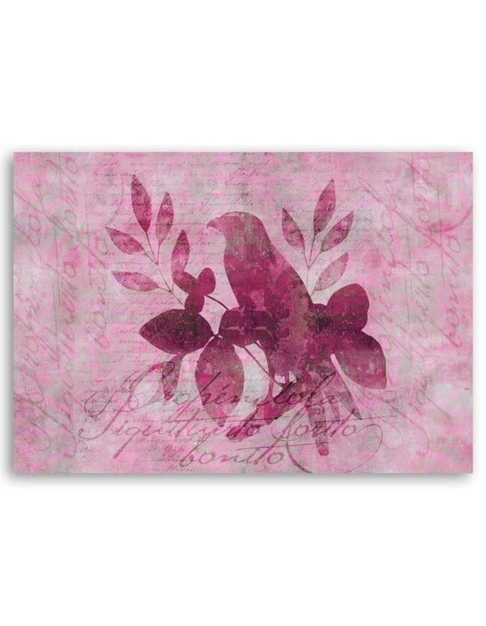 Wall art painting - Bird on pink leaves - Andrea Haase | FEEBY