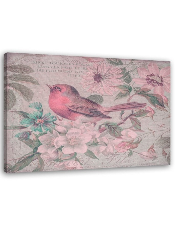Canvas painting - Bird on a branch with flowers | FEEBY