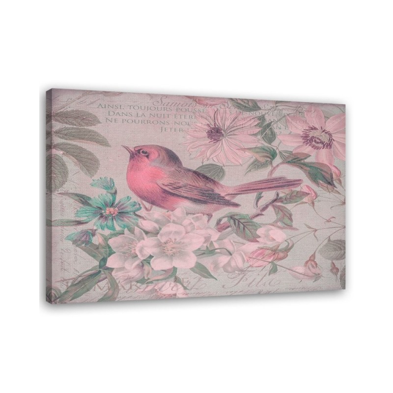 Canvas painting - Bird on a branch with flowers | FEEBY