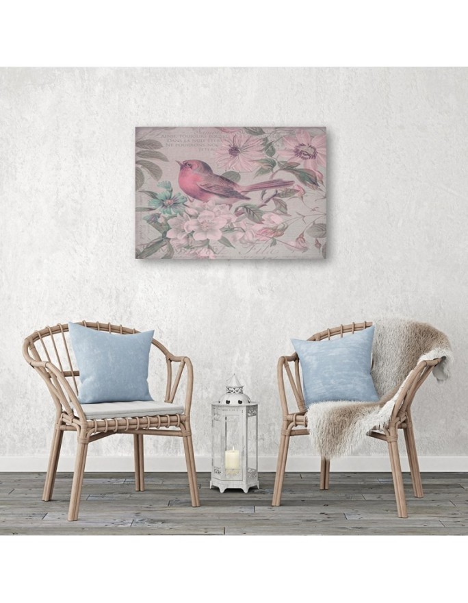 Canvas painting - Bird on a branch with flowers | FEEBY