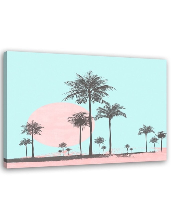 Digital art Canvas painting - Palm trees against a pink sun Andrea Haase | FEEBY