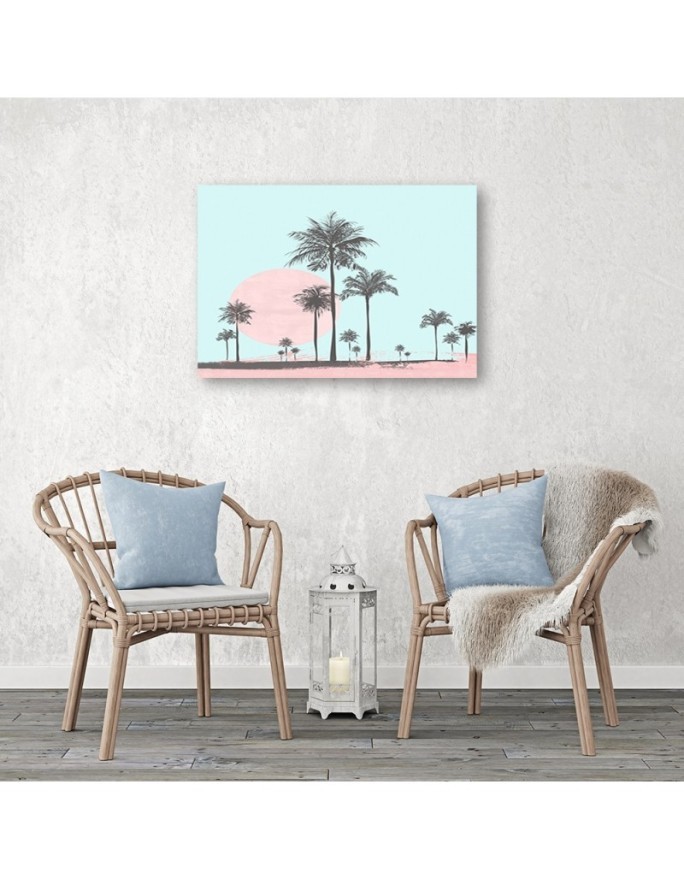 Digital art Canvas painting - Palm trees against a pink sun Andrea Haase | FEEBY