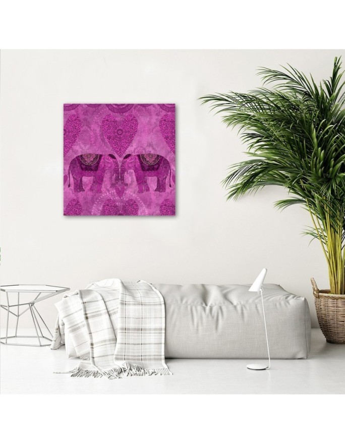 Wall art paintings for living room Two pink Indian elephants Andrea Haase | FEEBY