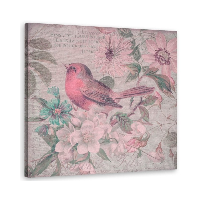 Canvas prints Bird on a branch and flowers in shabby chic style Andrea Haase | FEEBY