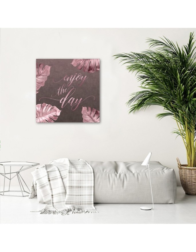 Canvas prints for glamour style - Pink leaves and lettering Andrea Haase | FEEBY