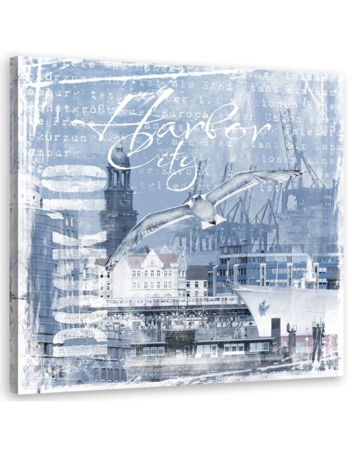 Canvas prints for living room - Port blue postcard Andrea Haase | FEEBY