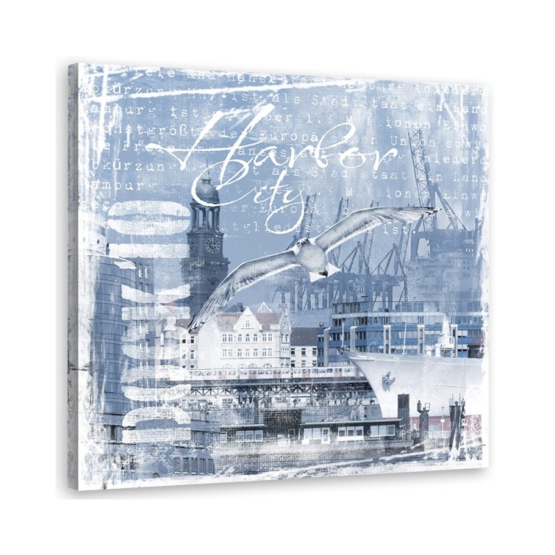 Canvas prints for living room - Port blue postcard Andrea Haase | FEEBY