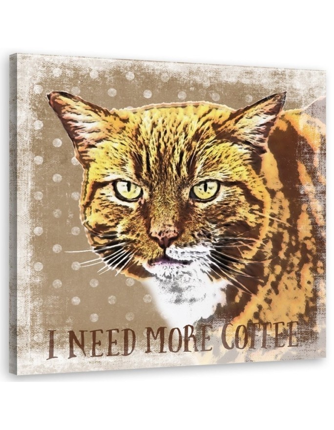 Brown Cat - Canvas painting for the kitchen More Coffee Andrea Haase | FEEBY
