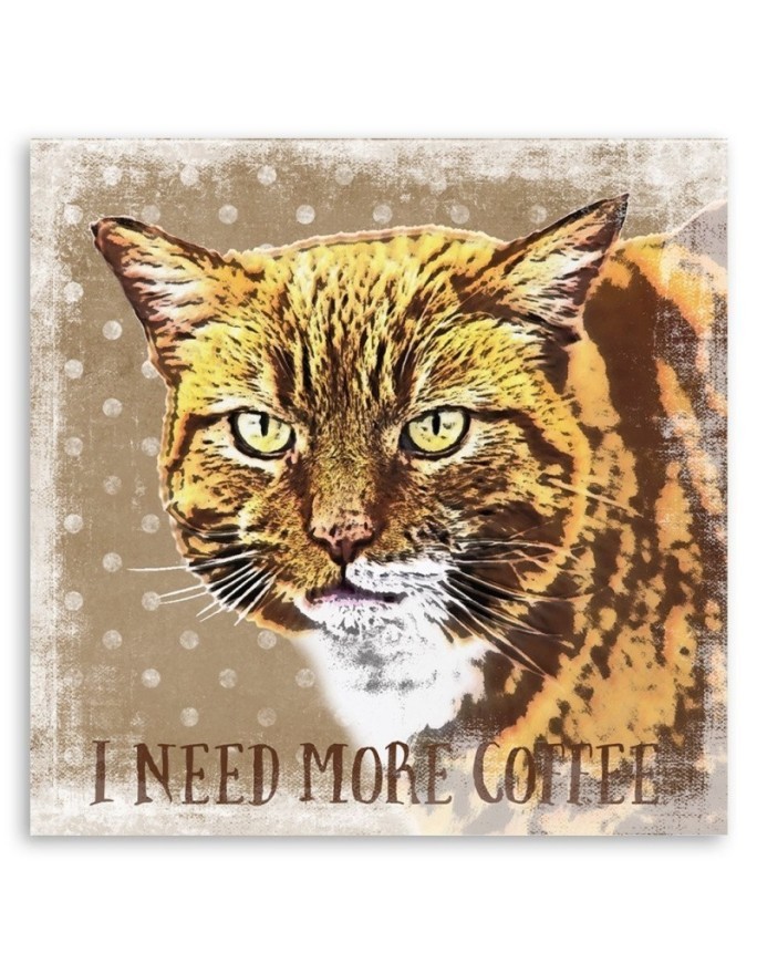 Brown Cat - Canvas painting for the kitchen More Coffee Andrea Haase | FEEBY