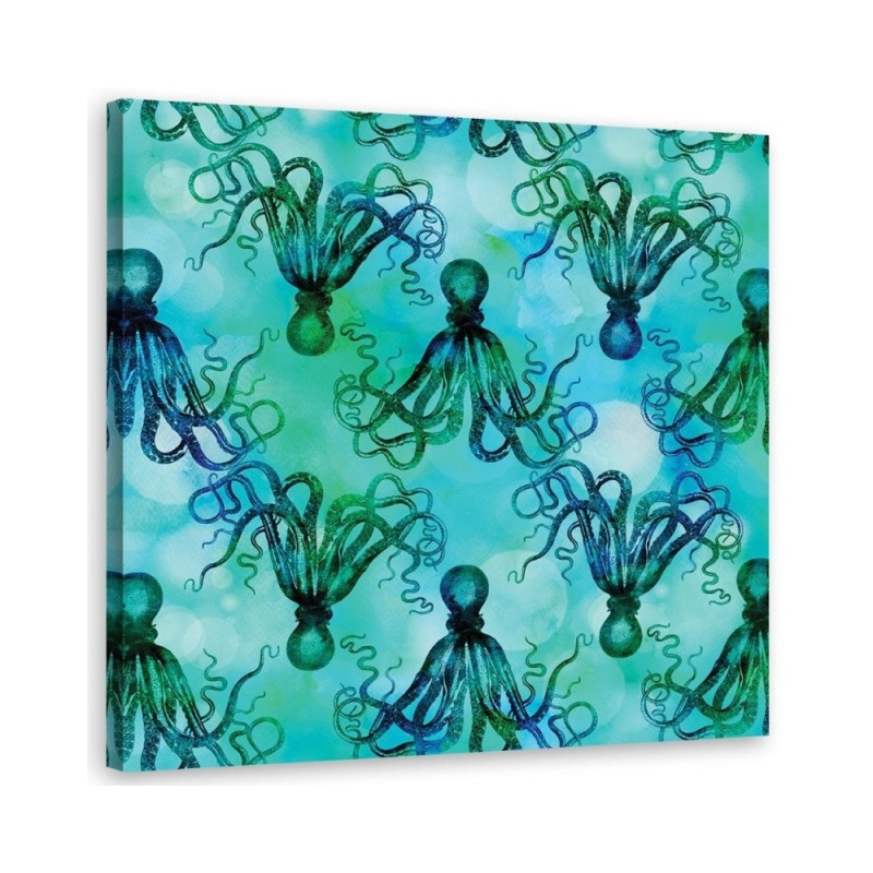 Wall art painting for the bathroom Turquoise octopuses Andrea Haase | FEEBY