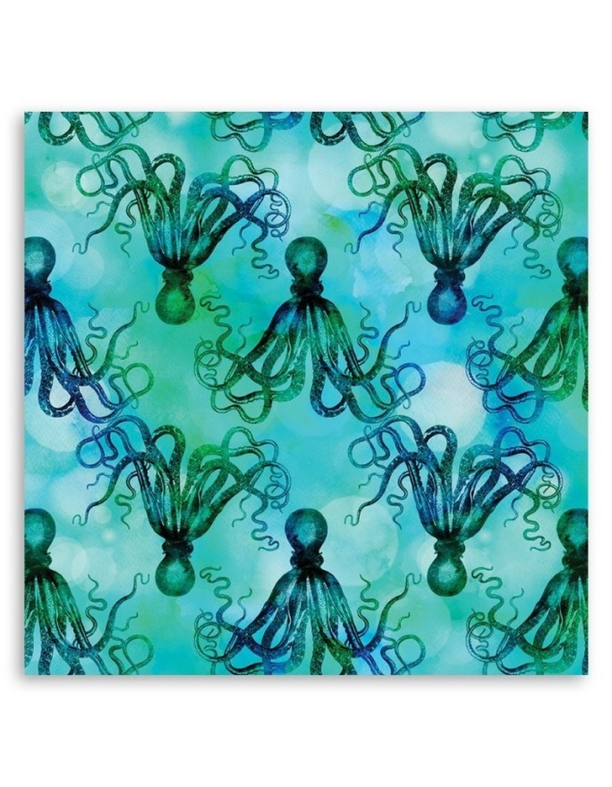 Wall art painting for the bathroom Turquoise octopuses Andrea Haase | FEEBY