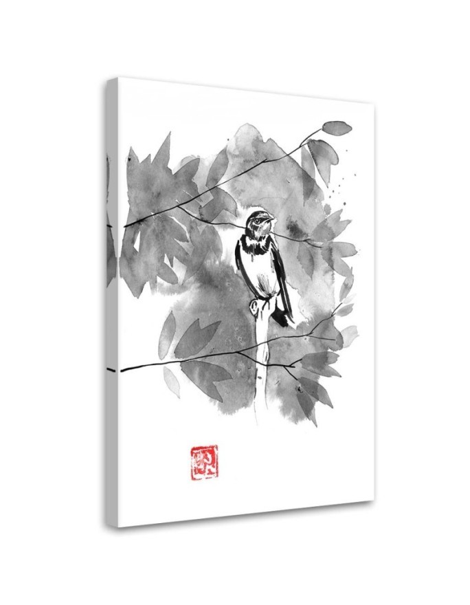 Painting Canvas for the Kids room - Bird on a branch b&w Péchane | FEEBY