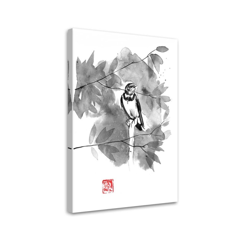 Painting Canvas for the Kids room - Bird on a branch b&w Péchane | FEEBY