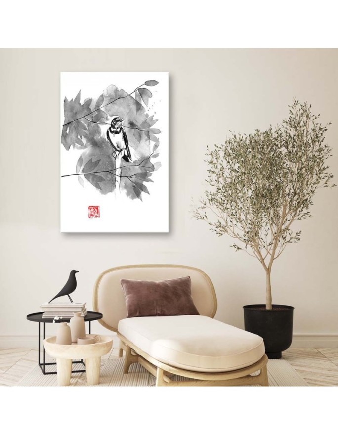 Painting Canvas for the Kids room - Bird on a branch b&w Péchane | FEEBY