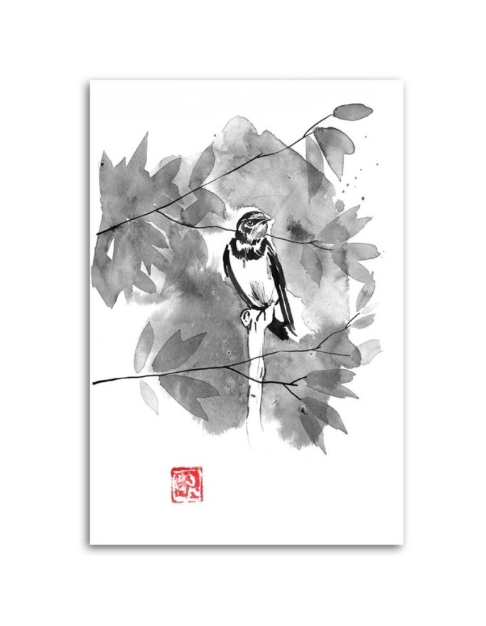 Painting Canvas for the Kids room - Bird on a branch b&w Péchane | FEEBY