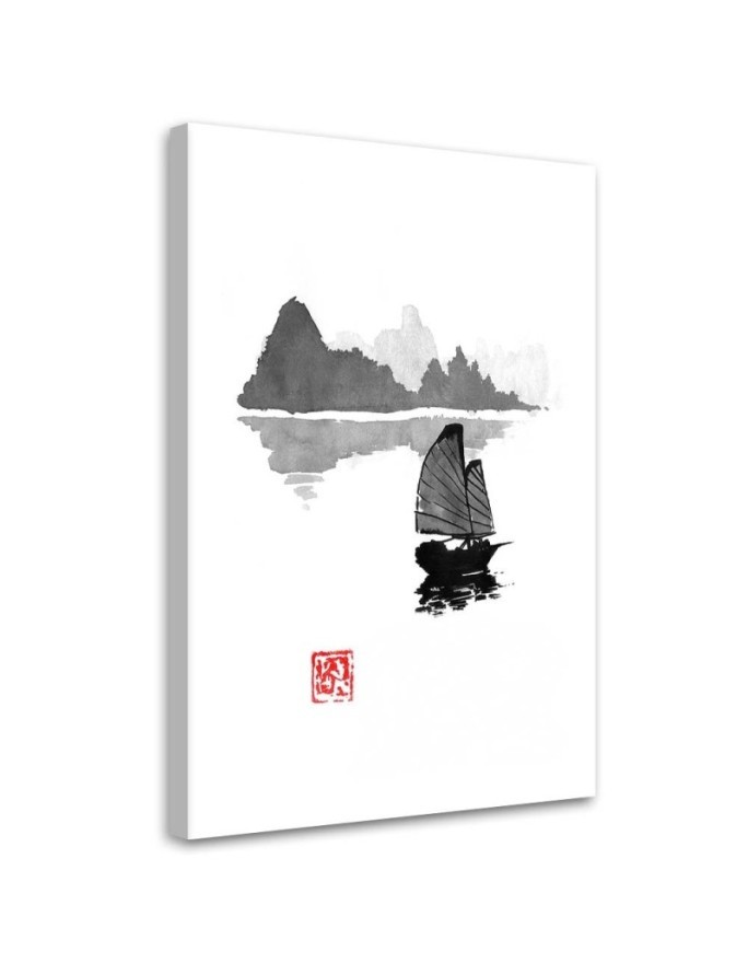Black and white Canvas painting - Boat on a lake Péchane | FEEBY