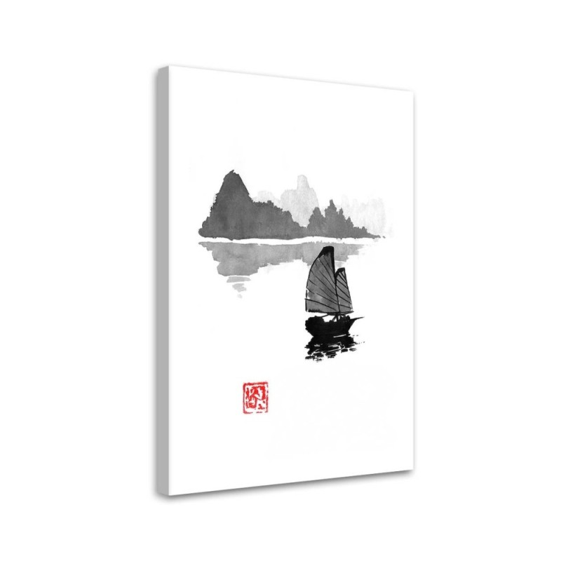Black and white Canvas painting - Boat on a lake Péchane | FEEBY