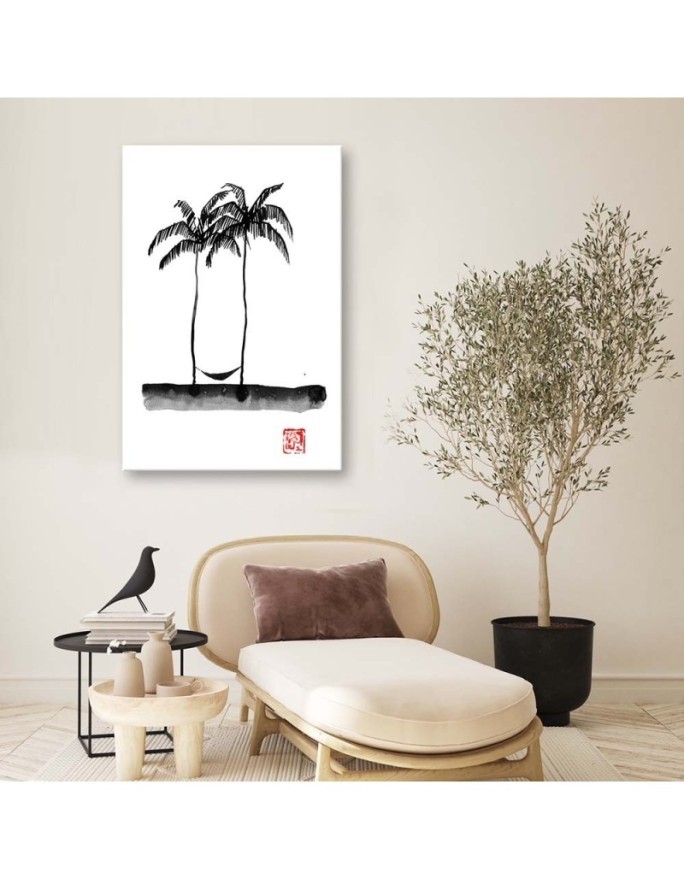 Wall art  illustration painting - Palm trees on a beach Péchane | FEEBY