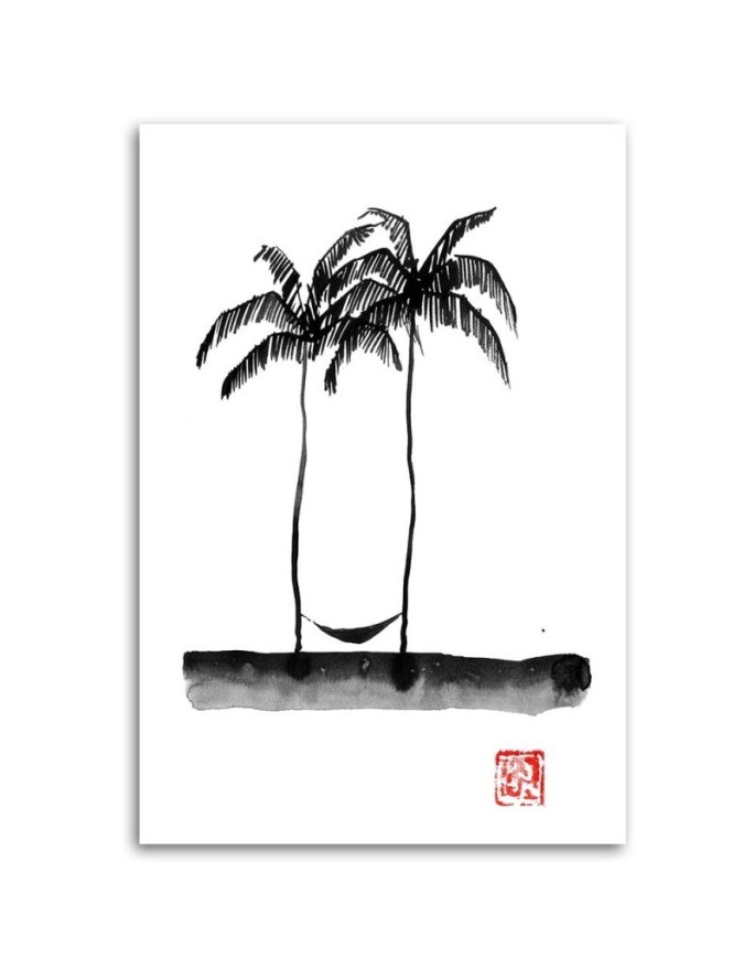 Wall art  illustration painting - Palm trees on a beach Péchane | FEEBY