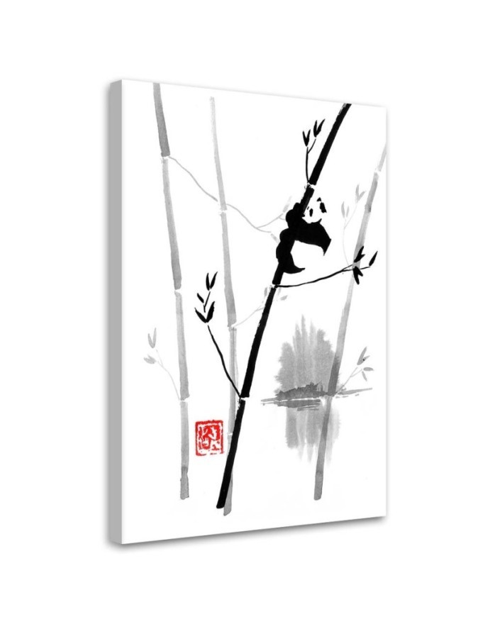 Minimalist Canvas painting - Panda on bamboo Péchane | FEEBY