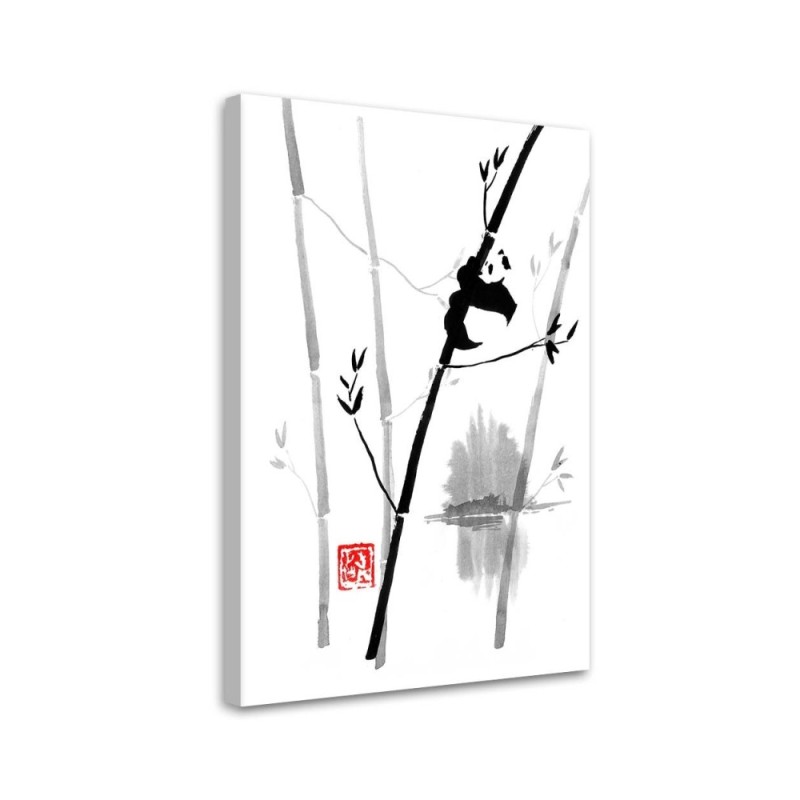 Minimalist Canvas painting - Panda on bamboo Péchane | FEEBY