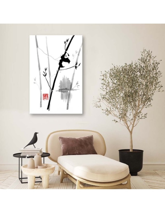Minimalist Canvas painting - Panda on bamboo Péchane | FEEBY