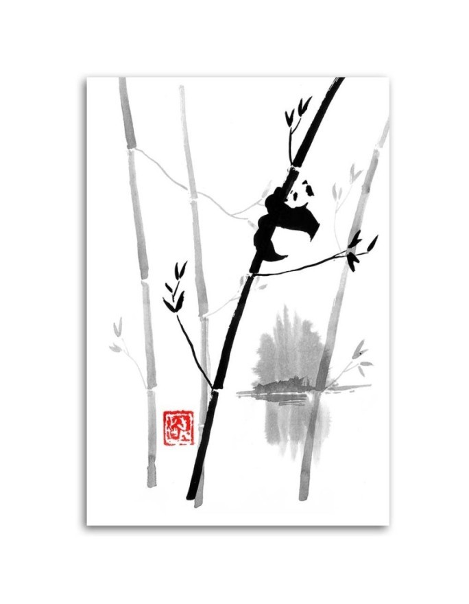 Minimalist Canvas painting - Panda on bamboo Péchane | FEEBY