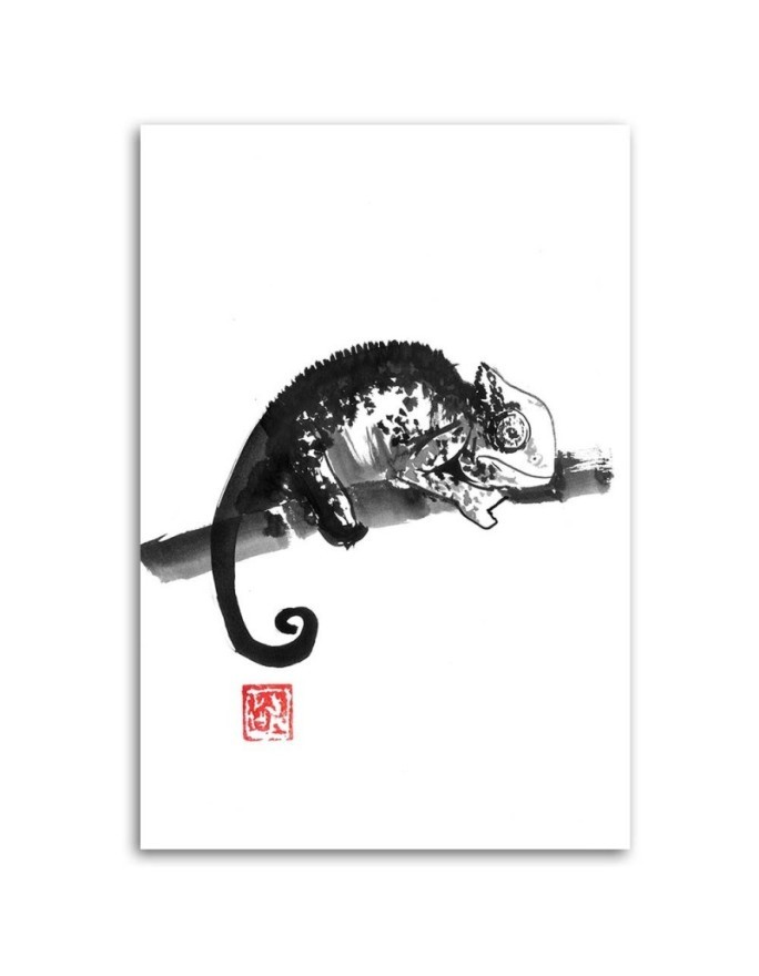Canvas painting sketch - Chameleon b&w for wall to room Péchane | FEEBY