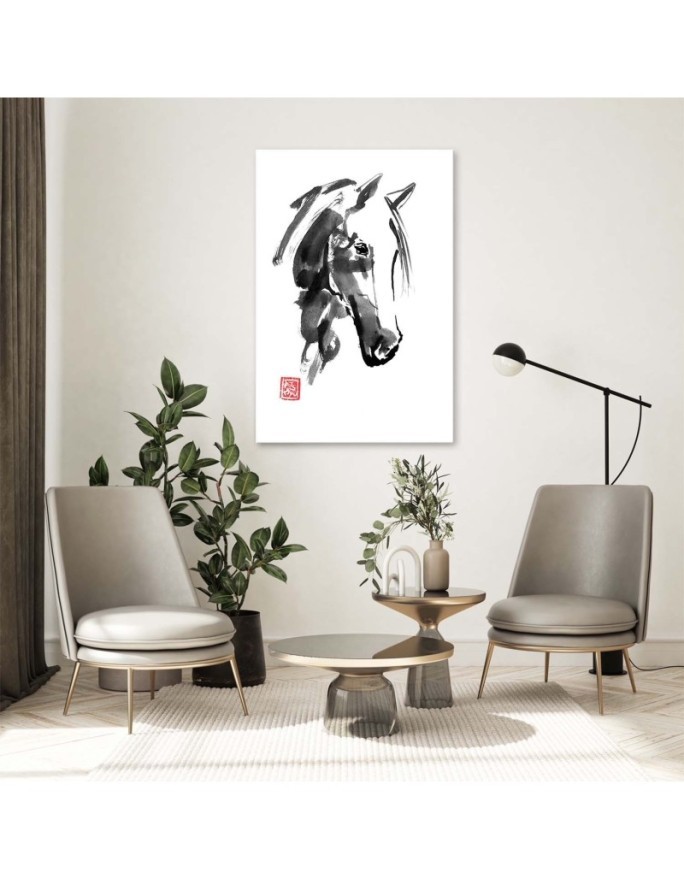 Modern Canvas painting for living room black and white - Sketch of a horse's head | FEEBY