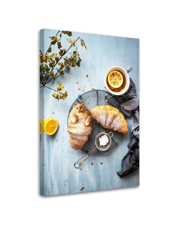 Canvas prints for kitchen, dining room - Cat Croissant Eating Galina Bugaevskaya | FEEBY