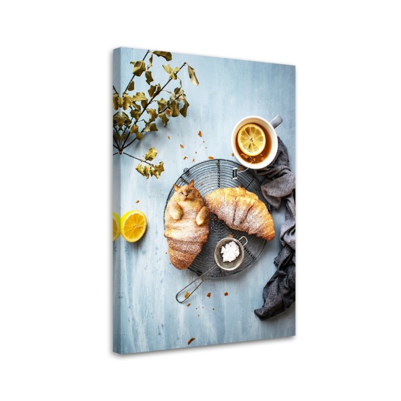 Canvas prints for kitchen, dining room - Cat Croissant Eating Galina Bugaevskaya | FEEBY