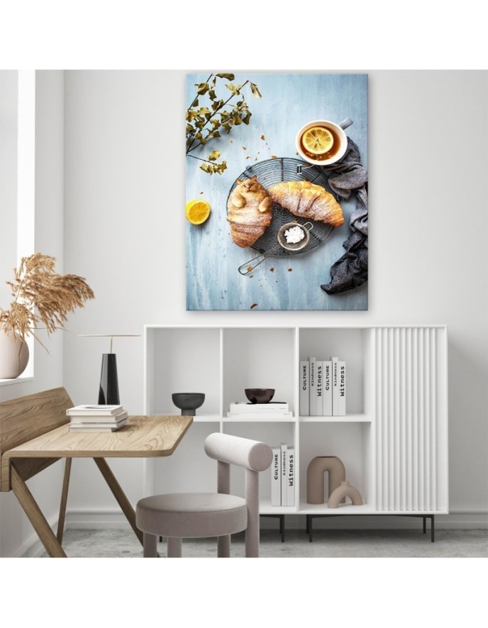 Canvas prints for kitchen, dining room - Cat Croissant Eating Galina Bugaevskaya | FEEBY