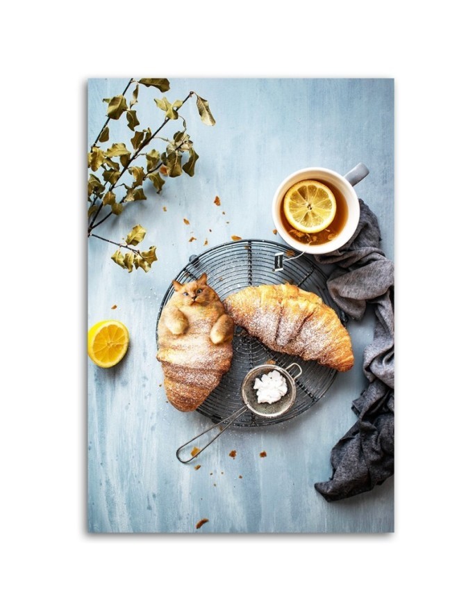 Canvas prints for kitchen, dining room - Cat Croissant Eating Galina Bugaevskaya | FEEBY