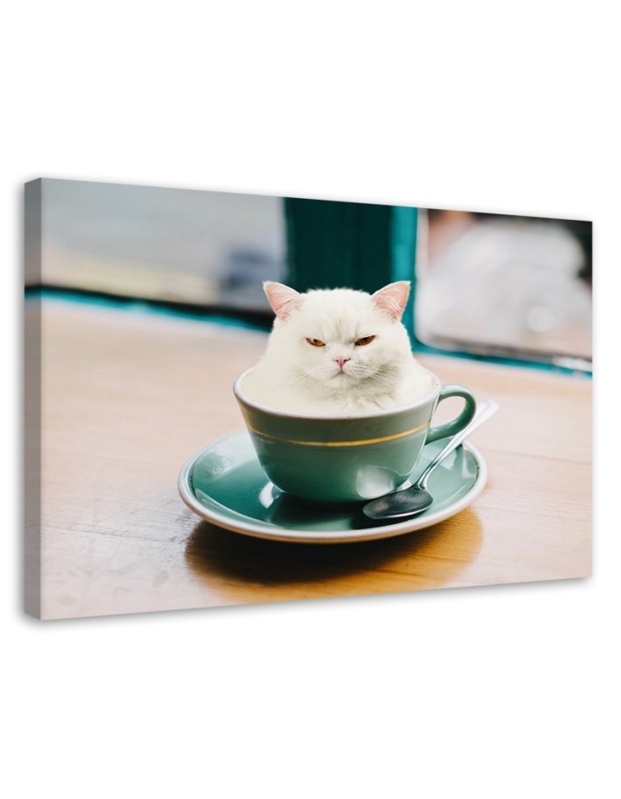 Canvas prints for bar, kitchen - White Cat Coffee Cup Galina Bugaevskaya | FEEBY