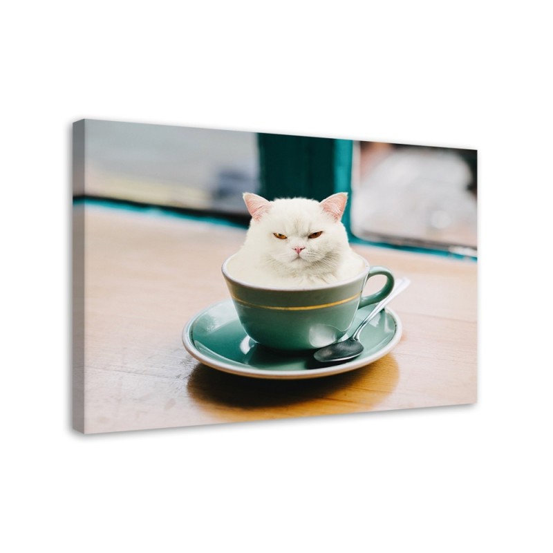Canvas prints for bar, kitchen - White Cat Coffee Cup Galina Bugaevskaya | FEEBY