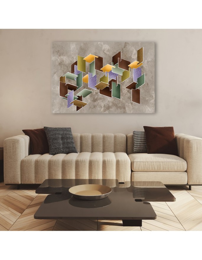 Modern Canvas painting for living room - Puzzle geometric 3D shapes | FEEBY