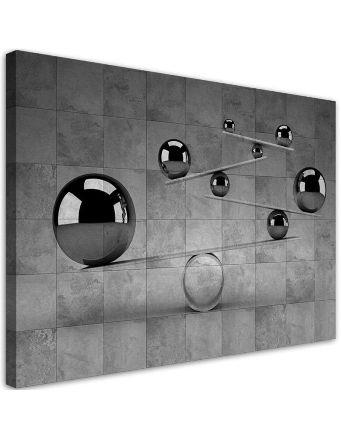 Modern Canvas painting for room - Silver 3D spheres on concrete background | FEEBY