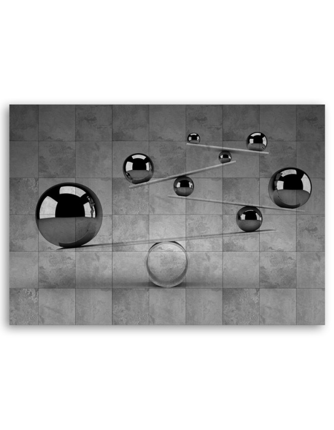 Modern Canvas painting for room - Silver 3D spheres on concrete background | FEEBY