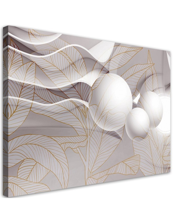 Canvas print Gold leaves and spheres 3D | FEEBY