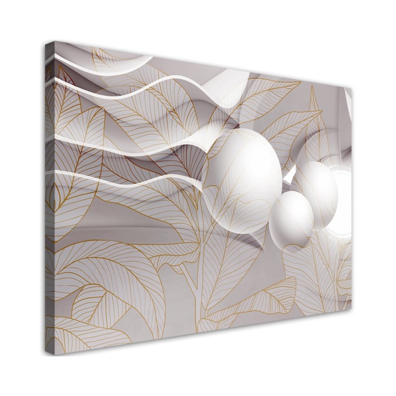 Canvas print Gold leaves and spheres 3D | FEEBY