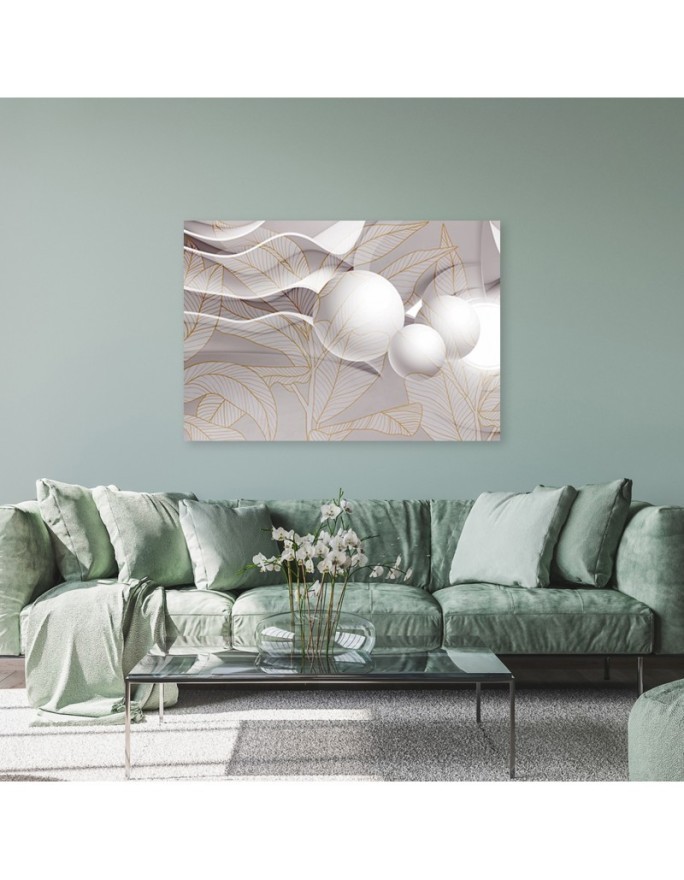 Canvas print Gold leaves and spheres 3D | FEEBY
