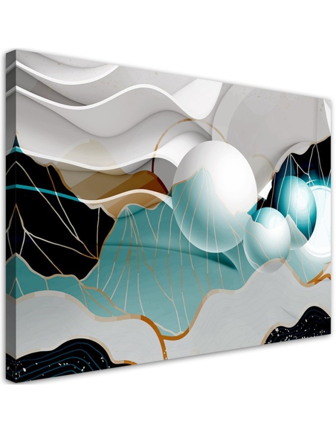 Modern Canvas painting for living room - Turquoise abstract with 3D spheres | FEEBY