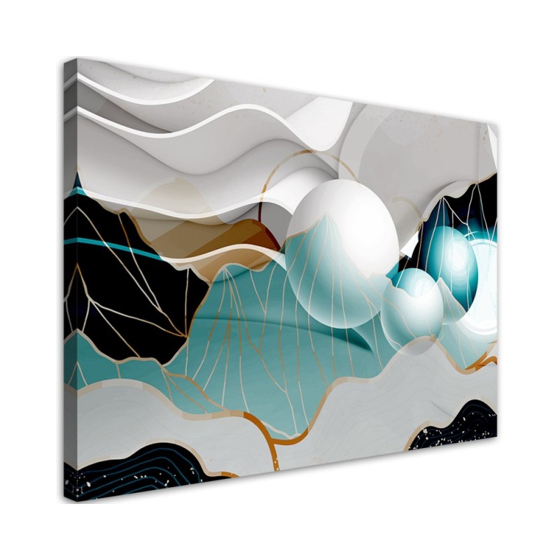 Modern Canvas painting for living room - Turquoise abstract with 3D spheres | FEEBY